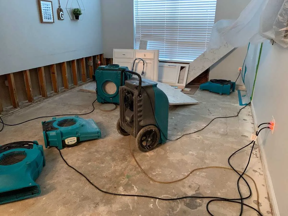 Dehumidifier in flood-cut room for Water Damage Restoration in Lincolnton